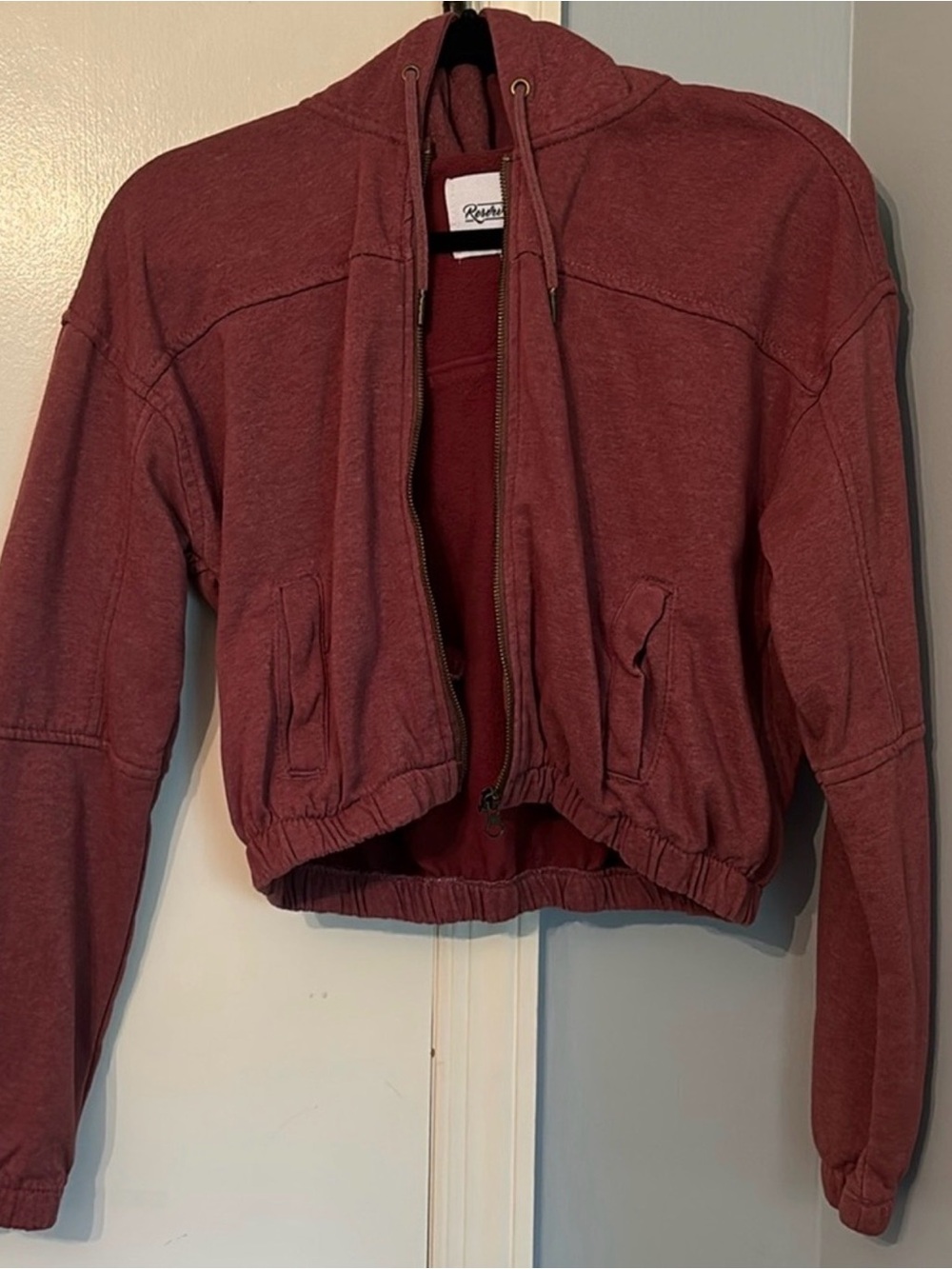 Rust Red Cropped Zip Hoodie Jacket - Medium